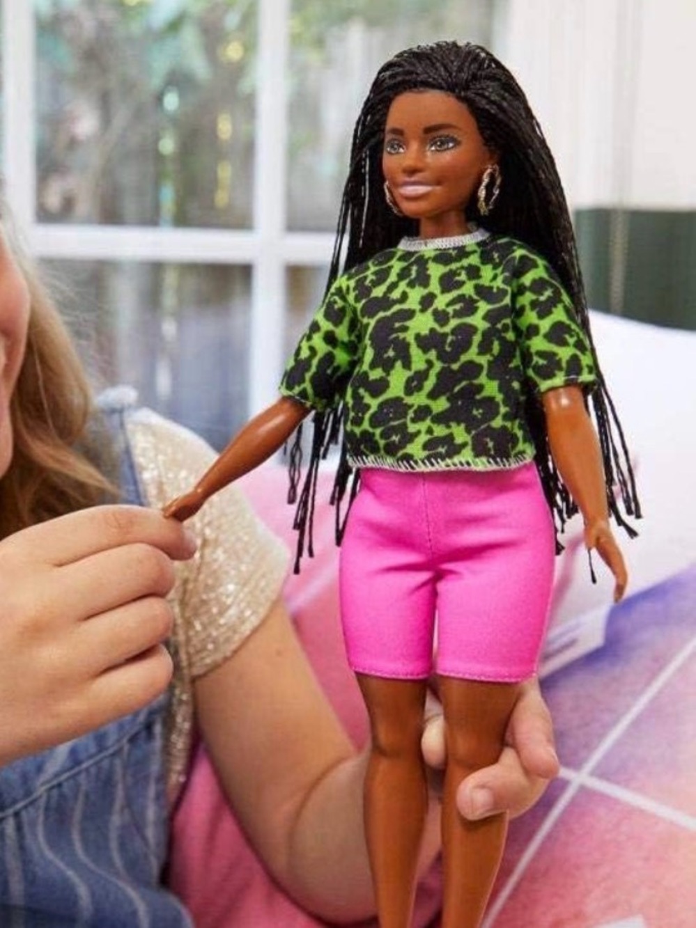 Barbie Doll in Green Animal-Print Top and Hot Pink Shorts